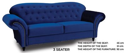Dreisitzer Couch Textil Blaue Sofa Polster Möbel Einrichtung Sofas Couchen