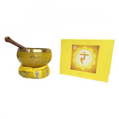 Klangschalen Set "Manipuram Chakra" gelb mit Klöppel & Kissen 10cm ca. 330g