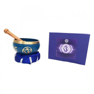 Klangschalen Set "Ajna Chakra" blau mit Klöppel & Kissen 10cm ca. 330g