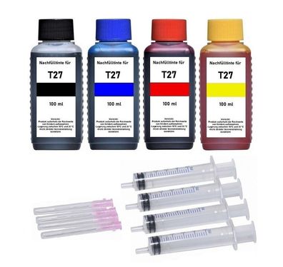 Nachfüllset für Epson Tintenpatronen T2711, T2712, T2713, T2714 - 4 x 100 ml Tinte