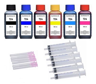 Nachfüllset für Epson Patronen T2431, T2432, T2433, T2434, T2435, T2435 - 600ml Tinte