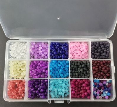 Box Perlen Set gefrostet matt Schmuck-Bastel-Set 4mm 1.500 Stk. Glasperlen