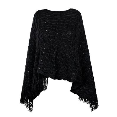 MBW Damen Poncho in schwarz Schal warm für Frauen Geschenk