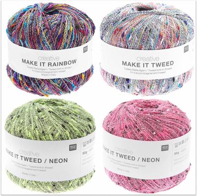 50g Rico Creative Rainbow & Tweed multicolor & neon Beilaufgarn GP 129,80€/1kg