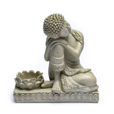 Buddha mit Kerzenhalter steingrau -- 17.5 cm