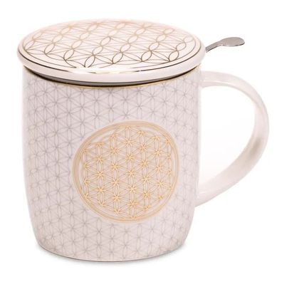 Teetasse mit Sieb und Deckel Blume des Lebens -- 400ml