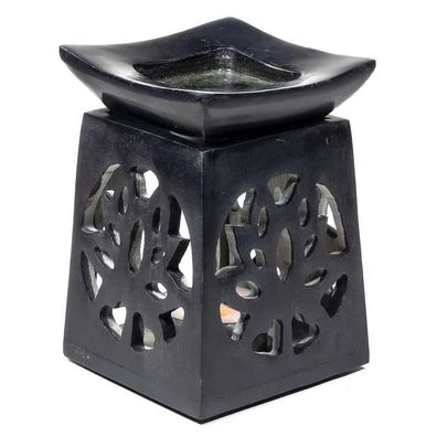 Duftlampe Lotus schwarzer Speckstein -- 11x8 cm