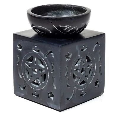 Duftlampe Pentagramm schwarzer Speckstein -- 11x8 cm