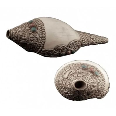 Ritual Muschelschale mit Metallverzierung - Puja - 22 cm