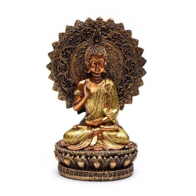 Buddha der Ruhe mit Aura und Thron -- 12.8x8x18.5cm