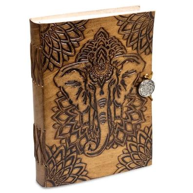 Notizbuch Elefant mit Ledereinband -- 250g