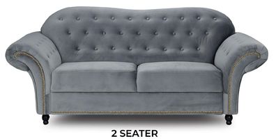 Zweisitzer Graue Chesterfield Couch Polster Möbel Stoff Couchen Sofas Textil