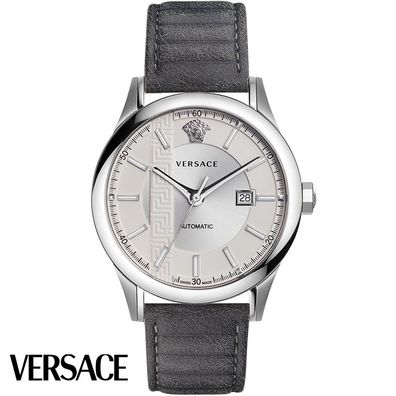 Versace V18010017 Aiakos Automatik silber weiss grau Leder Herren Uhr NEU