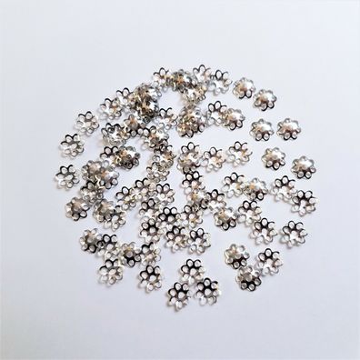 500 Perlenkappen Perlkappen Spacer Endkappen Farbe Silber 6mm Schmuck basteln P2
