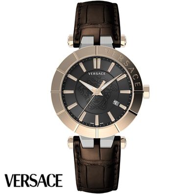 Versace VE2B00221 V-Race schwarz silber roségold braun Leder Herren Uhr NEU