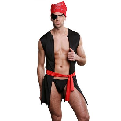 Herren 5er Set Wetlook Outfits Shorts Fetisch Clubwear Pirat Cosplay Kostüm