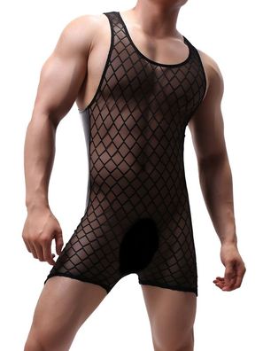 Herren Hemd Tank Top Wetlook Bodysuit Sexy transparent Swingerclub Overall M-XL