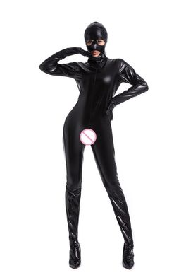 Damen Wetlook Catsuit Erotische Overall Öffnen Gabelung Jumpsuit Cosplay Kostüm