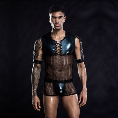 Herren Wetlook Bodysuit Netz Bondage Jumpsuit Nachtwäsche Diener Cosplay Kostüm