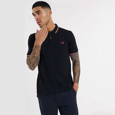 Fred Perry Herren Poloshirt Polo Hemd Navy-rot-weiß Twin Tipped