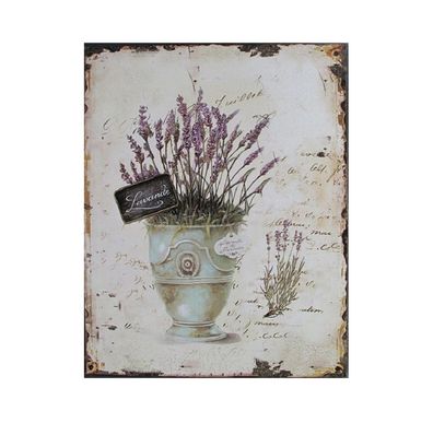 Blechschild Lavendel, Nostalgie Wandschild mit Lavendelstrauß 25x20 cm