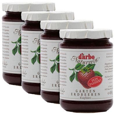 Food-United DARBO Konfitüre passiert Naturrein Garten-Erdbeere 4x 450g Glas