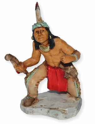 Indianerfigur Indianer Ottawa Anführer Chief Pontiac Skulptur H 14 cm geduckt