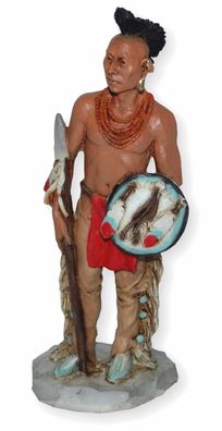 Indianerfigur Indianer Häuptling Black Hawk H 16 cm stehend mit Speer und Schild