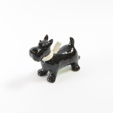 Hund Schnauzer schwarz mit weißen Halsband Keramik Dekofigur H 10.5 cm