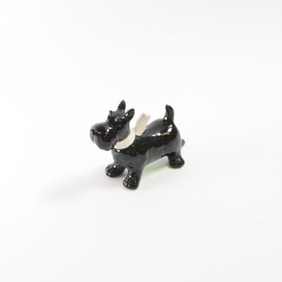 Hund Schnauzer schwarz mit weißen Halsband Keramik Dekofigur H 8 cm