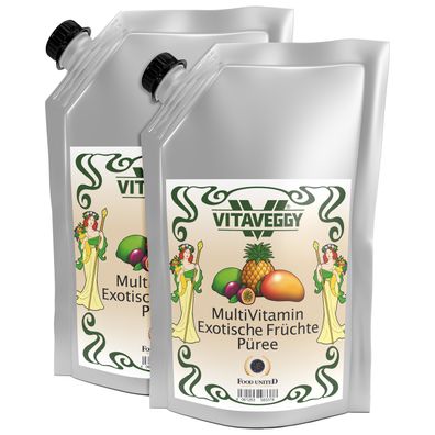 Vitaveggy Exotische-Früchte-Püree 2x 1kg Ananas Mango Maracuja Limette für Obstbrei