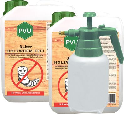 PVU 2x3L + 2L Sprüher Anti Holzwurm Tod Spray Mittel Abwehr Schutz Insekten Bekämpfen