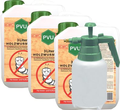 PVU 3x3L + 2L Sprüher Anti Holzwurm Spray Mittel Abwehr Gift Insekten Bekämpfen frei