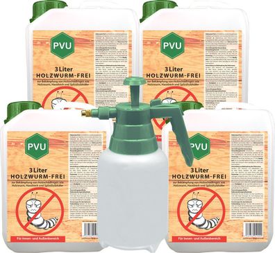 PVU 4x3L + Sprüher Anti Holzwurmtod Spray Mittel Abwehr Schutz Insekten Bekämpfen EX