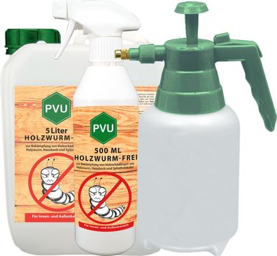 PVU 5L + 500ml + 2L Sprüher Holzwurmtod Spray Mittel gegen Holzwürmer Hausbock