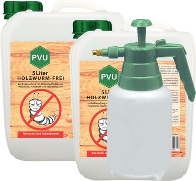 PVU 2x5L + 2L Sprüher Anti Holzwurm Tod Spray Mittel Abwehr Gift Insekten Bekämpfen