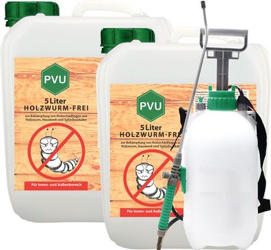 PVU 2x5L + Sprüher Anti Holzwurm Spray Tod Mittel Abwehr Schutz Insekten Bekämpfen