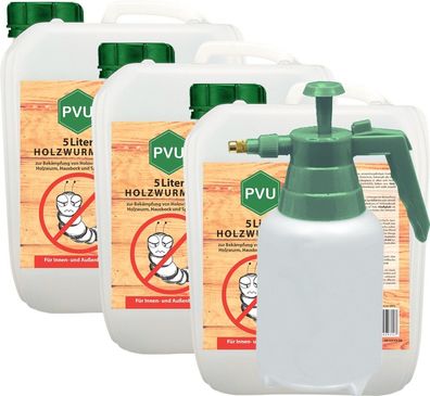 PVU 3x5L+ 2L Sprüher Anti Holzwurmtod Spray Mittel Abwehr Schutz Insekten frei