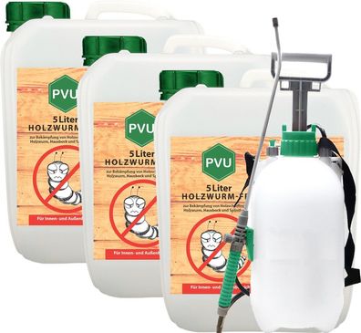PVU 3x5L + Sprüher Anti Holzwurm Spray Mittel Abwehr Gift Insekten Bekämpfen frei EX