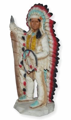 Indianerfigur Indianer als Häuptling Red Cloud H 17 cm stehend mit Kopfschmuck