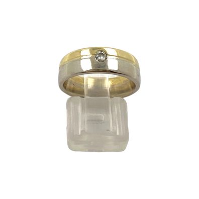 Damenring aus 14 kt Gelb- und Weißgold mit 0.05 ct Diamanten - Gr 48 EU