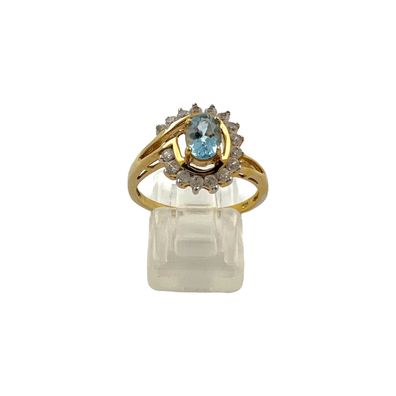 Aquamarin Ring aus 925er Silber vergoldet mit Zirkonia - Gr 57 EU