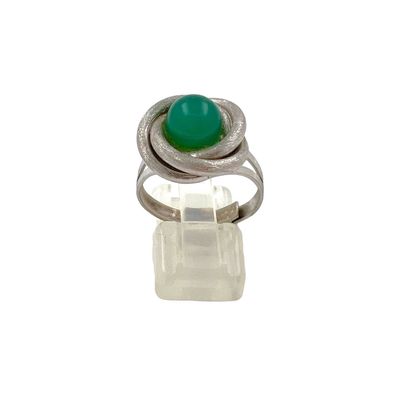 Vintage Knoten Ring aus 800er Silber Rhodiniert mit Jade - Gr 57 EU