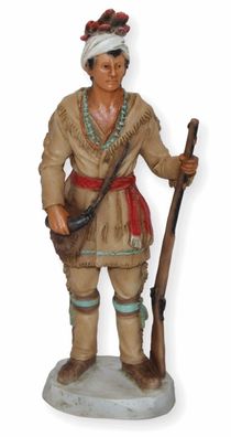 Indianerfigur Häuptling Tahchee H 17 cm stehend mit Tasche und Gewehr in Hand