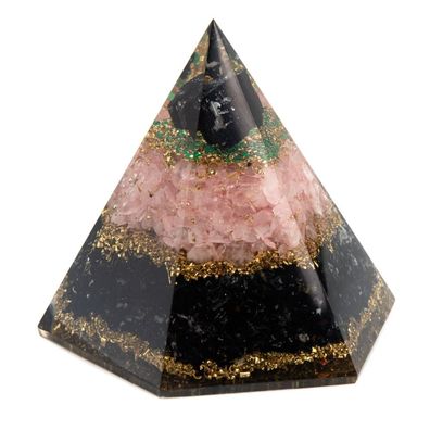 Orgonit Pyramide Schwarzer Turmalin/ Rosenquarz Facette (95 mm)