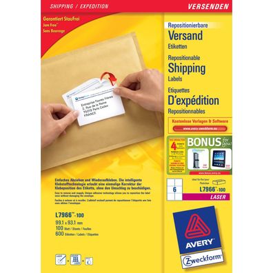Avery 600x Adressetiketten für A4 Drucker Adressaufkleber B4 C4 C5 E4 Umschlag