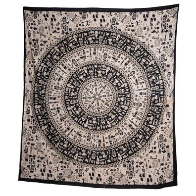 Authentisches Baumwolltuch mit Mandala 'Tribal' Schwarz/ Weiß (230 x 200 cm)