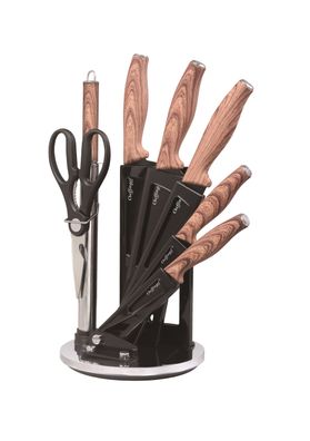 8 tlg. Messerset Kochmesser Messerständer drehbar Messer Messerblock Holz