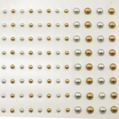 Vaessen Creative | Adhesive half pearls 3 + 5mm 108pcs Mat Gold and Silver