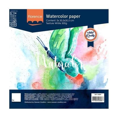 Florence | Aquarellpapier texture 30,5x30,5cm 300g Weiß 5pcs